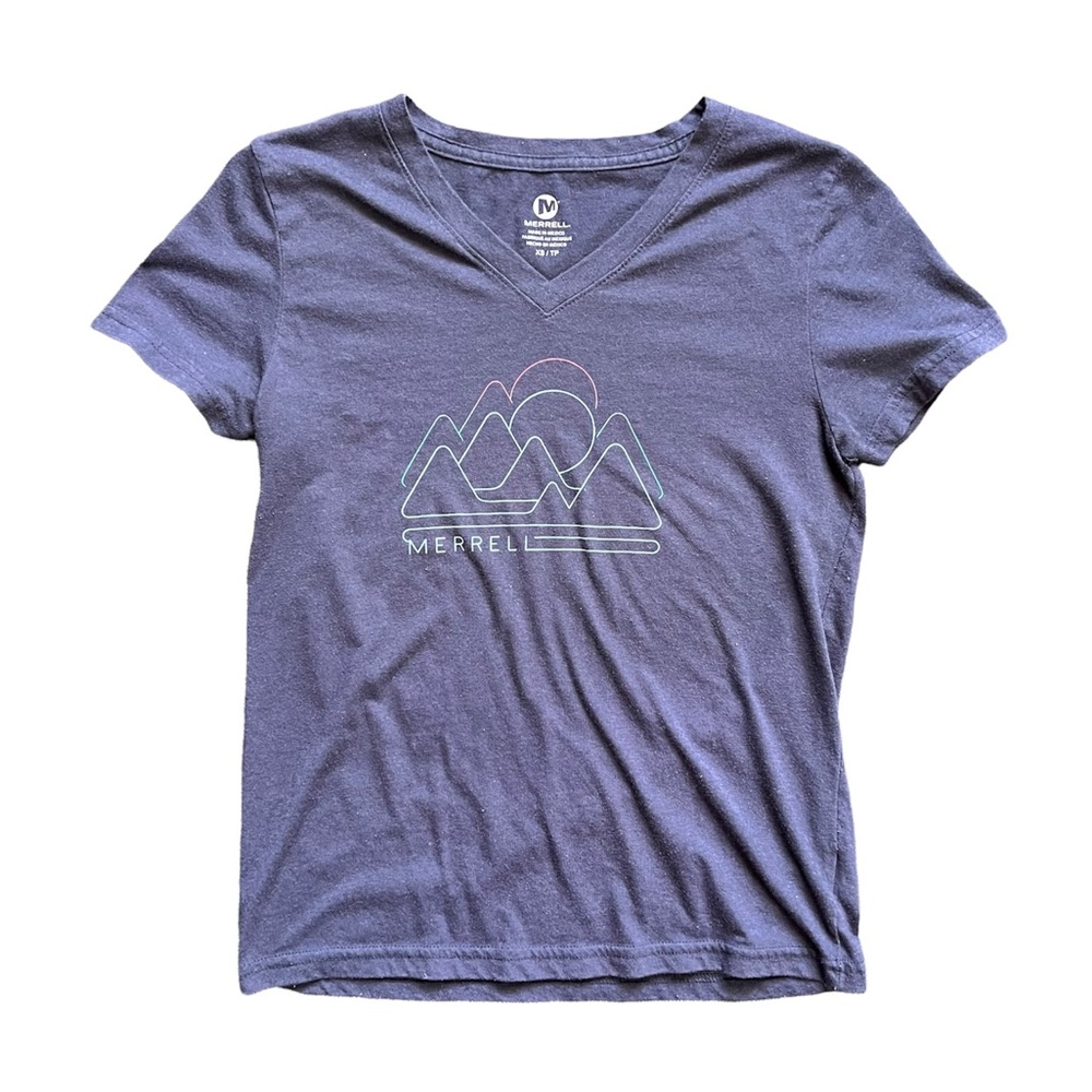 Merrell Mountain Graphic Artwork Short Sleeve Pullover Casual Tee Shirt Top XS